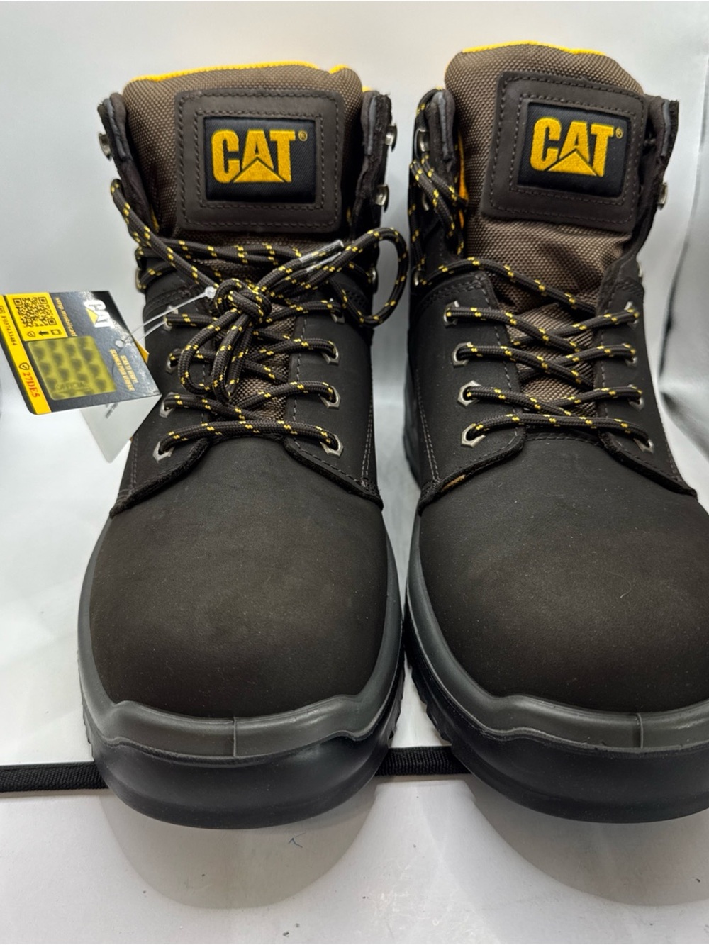 Caterpillar Brown and Black Work Boots with Yellow Accents